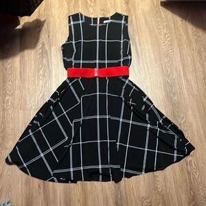 Grid Dress with Belt
